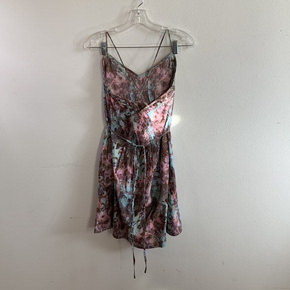 Ecote Abstract Floral Pink and Blue Sundress Pleats, Tie-waist, Pockets! - Picture 7 of 11